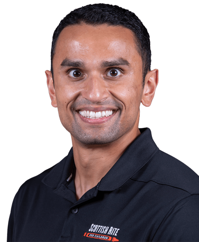 Rushi Patel, P.T., D.P.T, SCCE, is a Sports Physical Therapist at Scottish Rite for Children in Frisco.