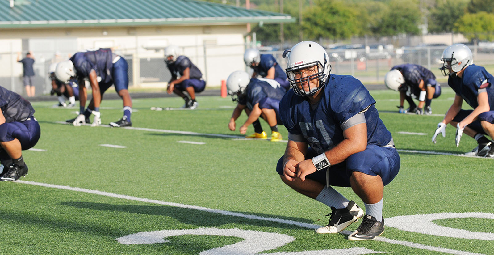 Football player at practice