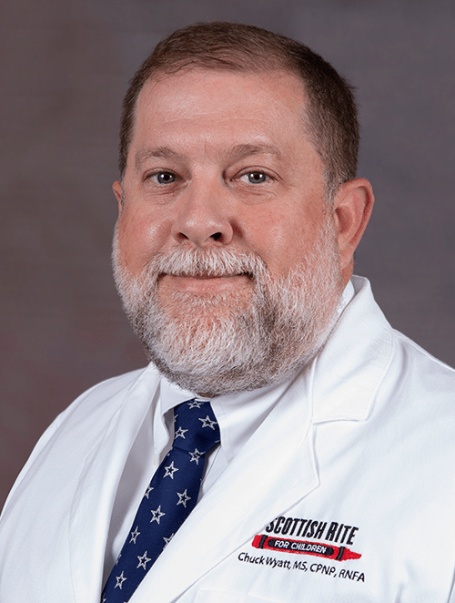 Chuck Wyatt, M.S., CPNP, RNFA, is a nurse Practitioner at Scottish Rite for Children Orthopedics and Sports Medicine Center.