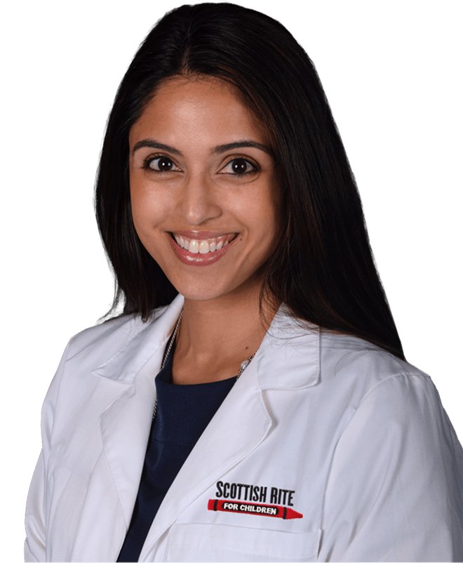 backdrop Simrat Morris, M.D., Staff Rheumatologist at Scottish Rite for Children