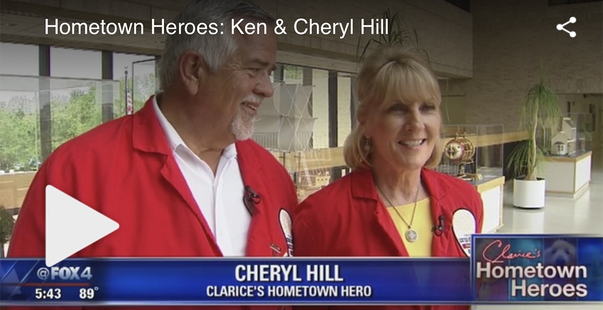 Hill-hometown-heroes Vounteers, Ken and Cheryl Hill, being interviewed on Clarice's Hometown Heroes segment.