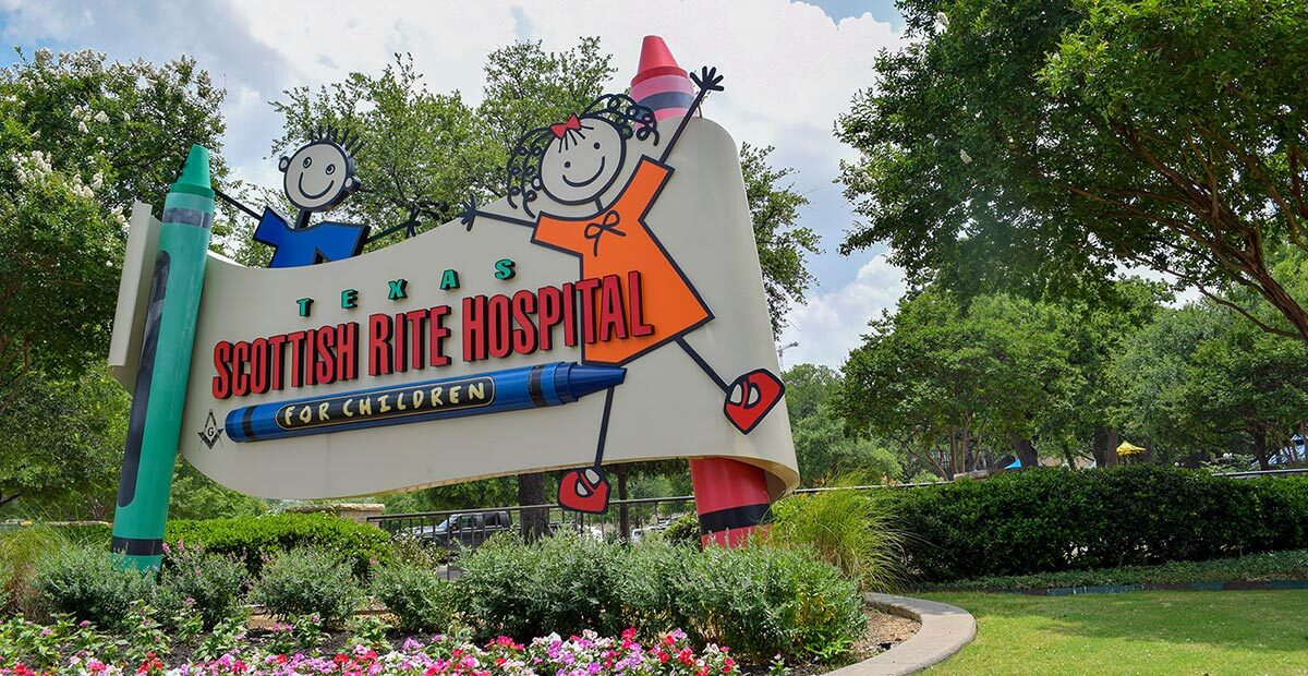 Texas Scottish Rite Hospital for Children sign outside main campus